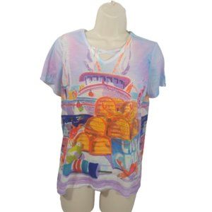Ellen Negley Top Beach Ocean Theme Women's Size PS Petite